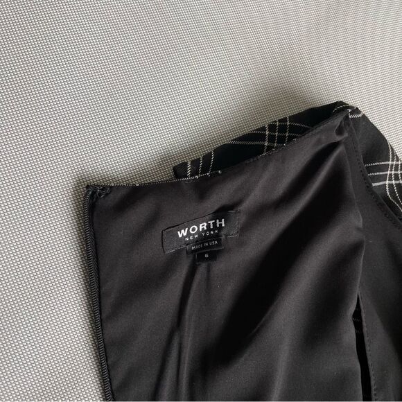 WORTH Black Plaid Sheath Wool Blend Sleeveless Dress Women’s Size 6 - Picture 4 of 9